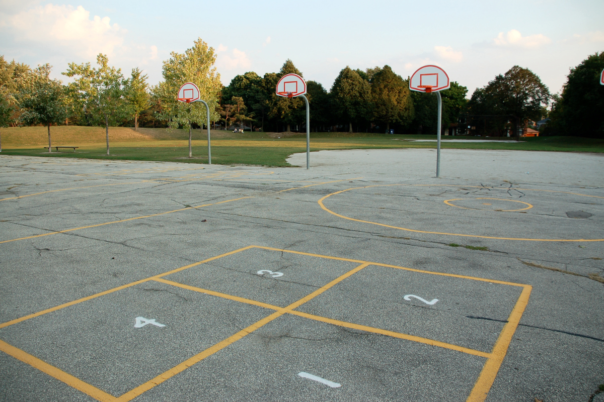 playground sports court restoration, custom sport court coating and refinishing, lake region of nh, hd seal and stripe