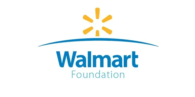 The logo for the walmart foundation is blue and yellow.
