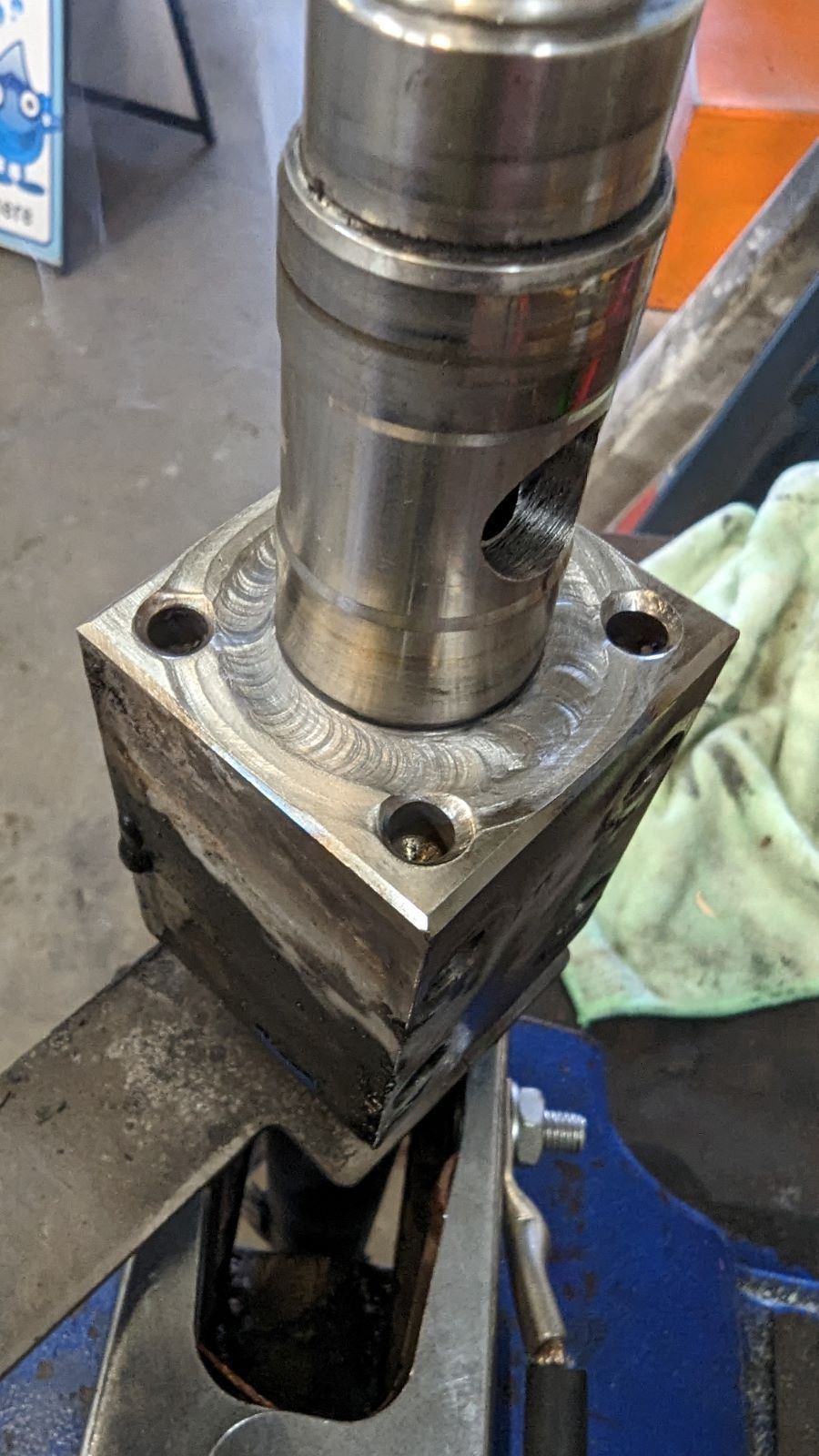 Metal Machinery Component, Cylindrical Shaft, Welded Base, Workshop Setting — Turnweld Engineering in Coolum Beach, QLD
