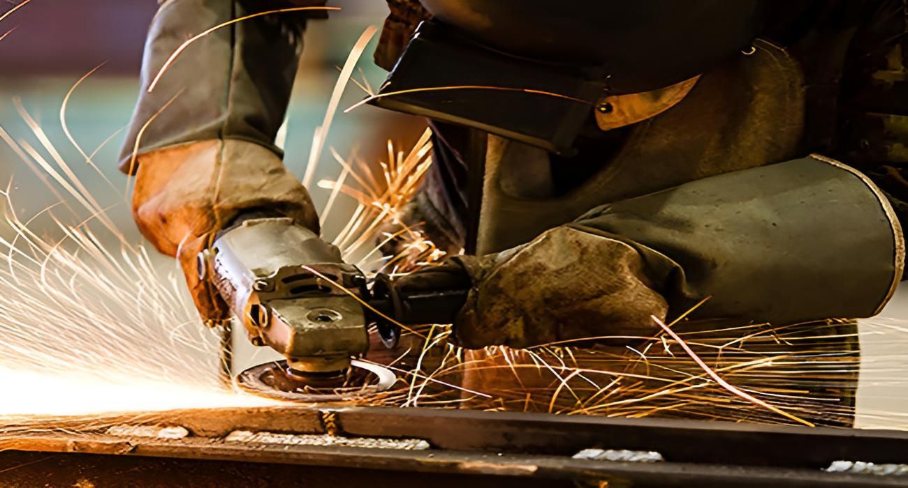 Man is Grinding a Piece of Metal With a Grinder — Turnweld Engineering in Coolum Beach, QLD
