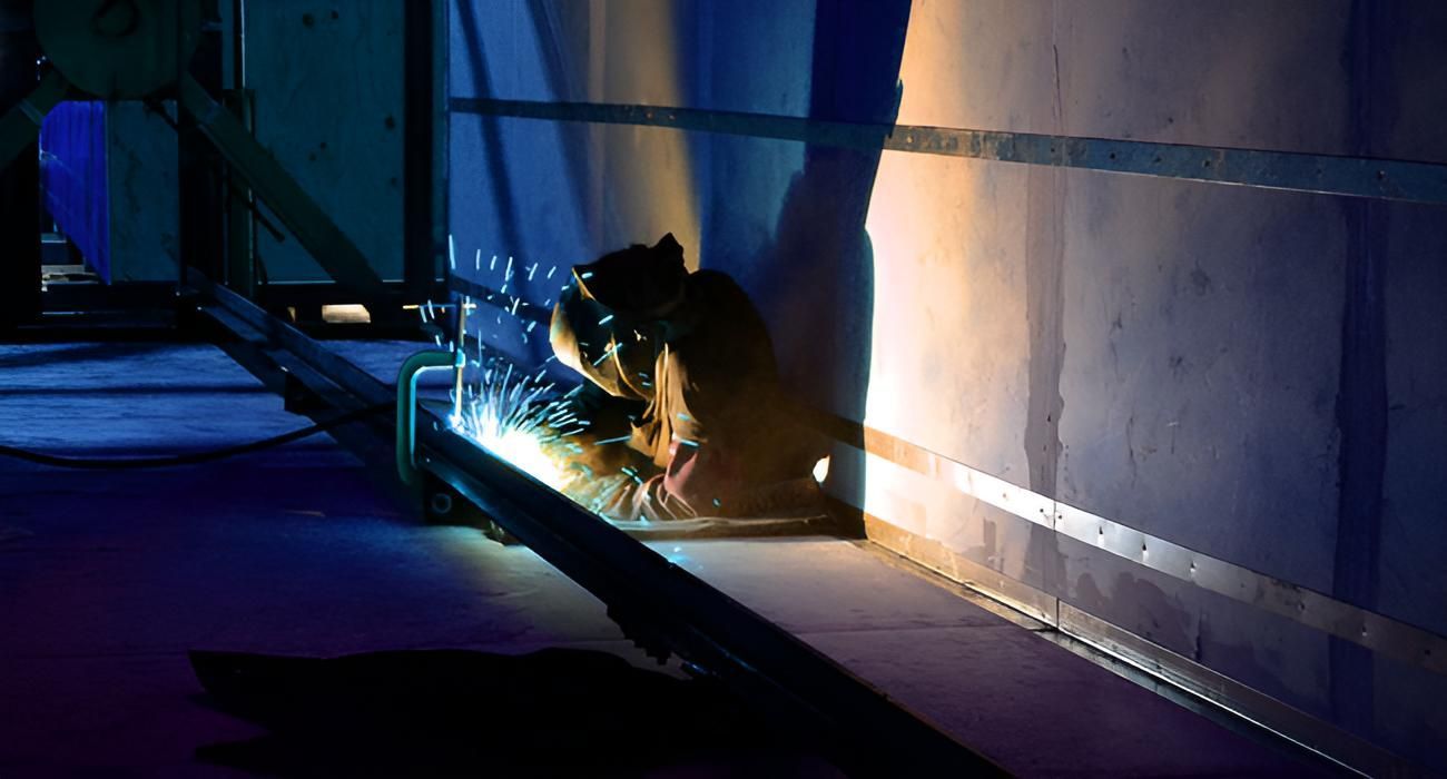 A Man is Welding a Piece of Metal in a Dark Room — Turnweld Engineering in Coolum Beach, QLD