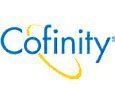 A blue and yellow logo for a company called cofinity.