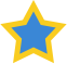 A blue star with a yellow outline on a white background.