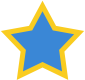 A blue star with a yellow outline on a white background.