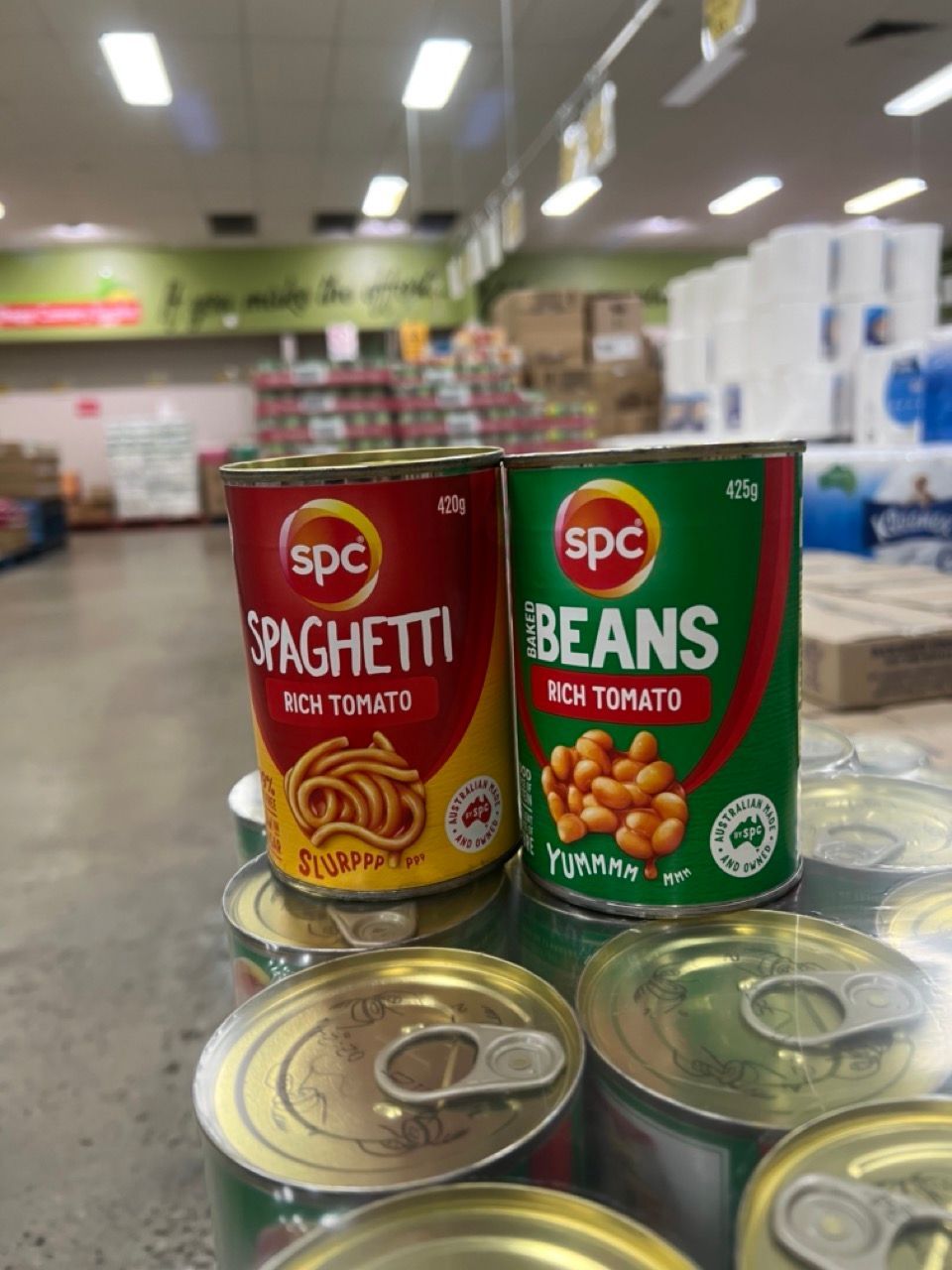 SPC Canned Spaghetti and  Canned Baked Beans — Discount Groceries in Ballarat