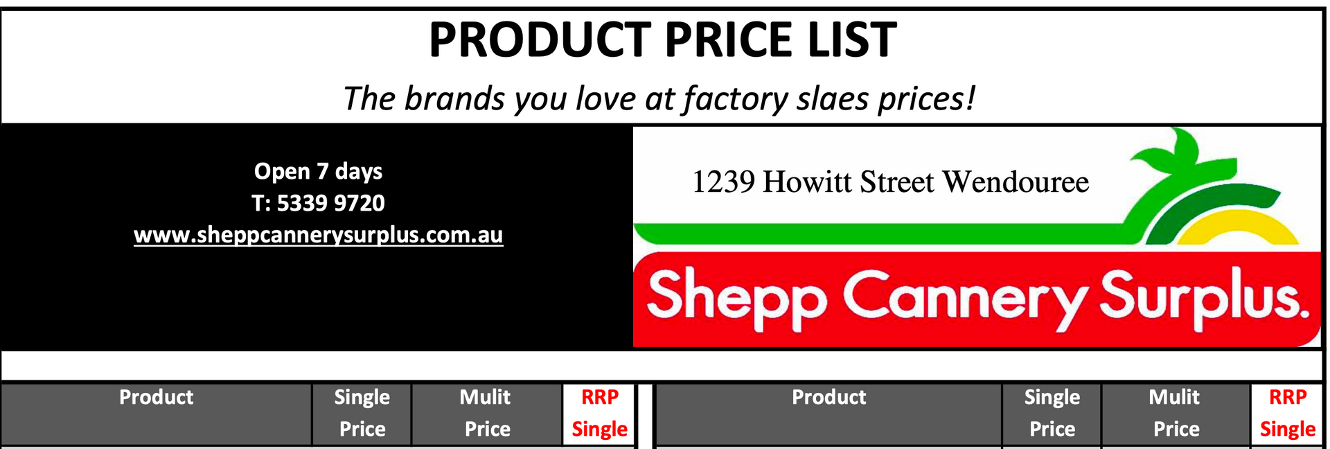 SPC Price List — Discount Groceries in Ballarat
