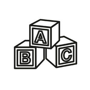 Three alphabet blocks, labeled A, B, and C, stacked on top of each other.