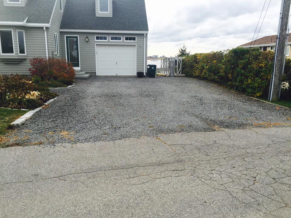 Before photo of a rock driveway in Biddeford, Maine