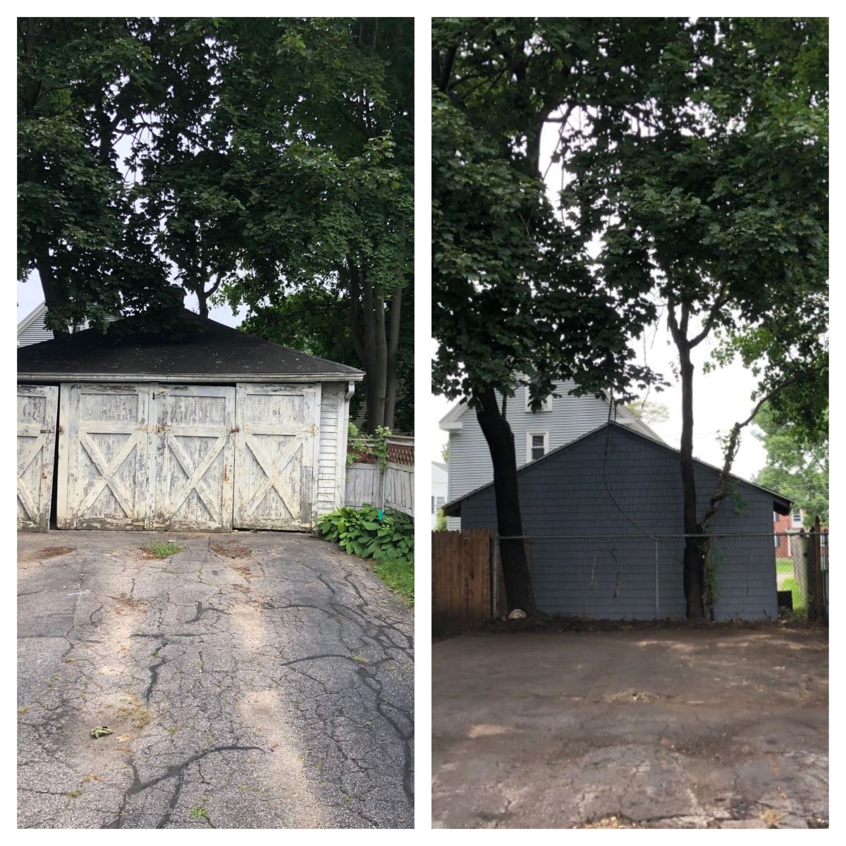 Before and after of a garage removal 
