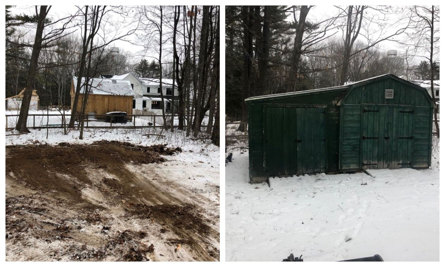 Before and After of a large shed removal