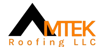 MTEK Roofing LLC logo with black roof icon and orange and gray text
