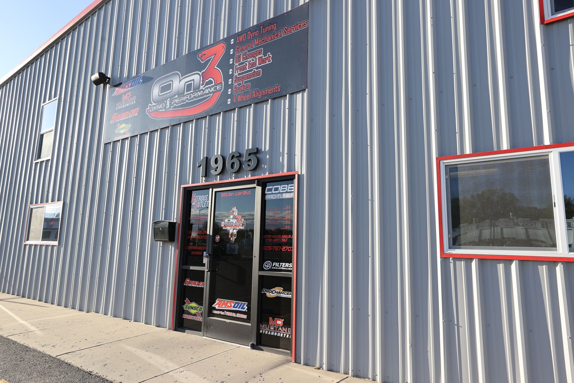 Front entrance of On 3 Dyno and Performance auto shop