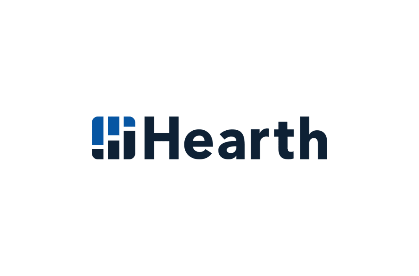IHearth logo: Blue and white block design, dark blue text.