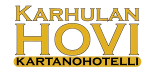 A yellow and black logo for karhulan hovi kartanohotelli