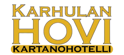 A yellow and black logo for karhulan hovi kartanohotelli
