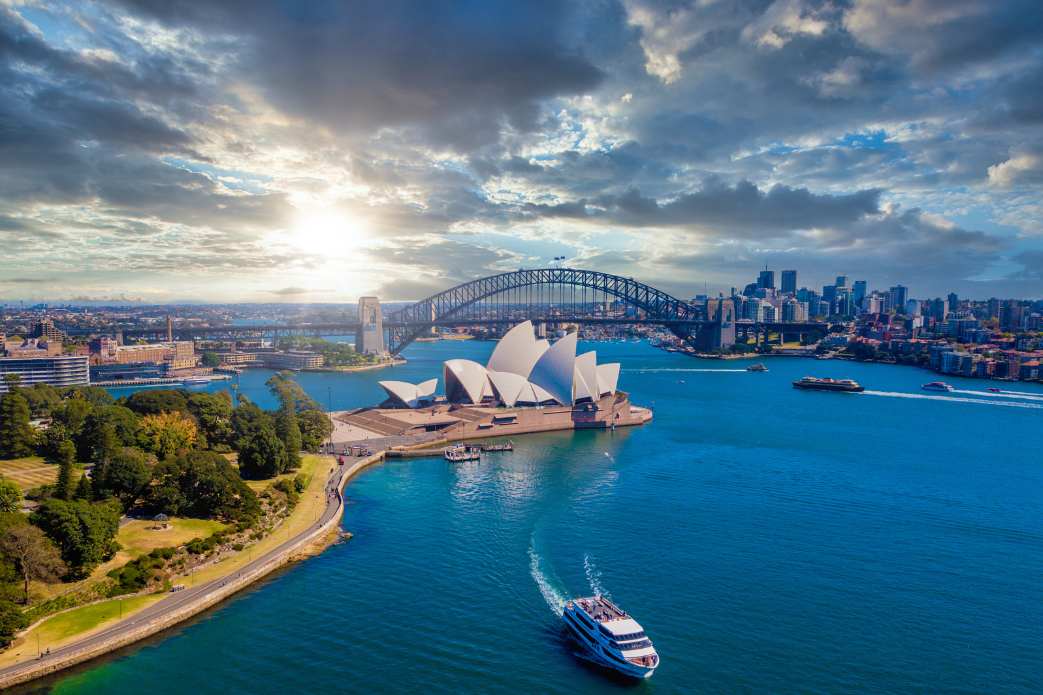 Una vista aérea de la casa de la ópera en Sydney, Australia.