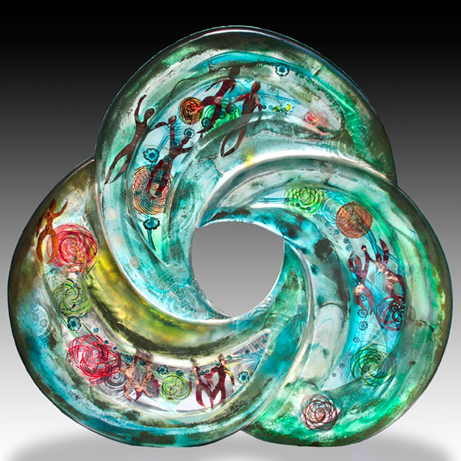 A sculpture of a swirl with a hole in the middle
