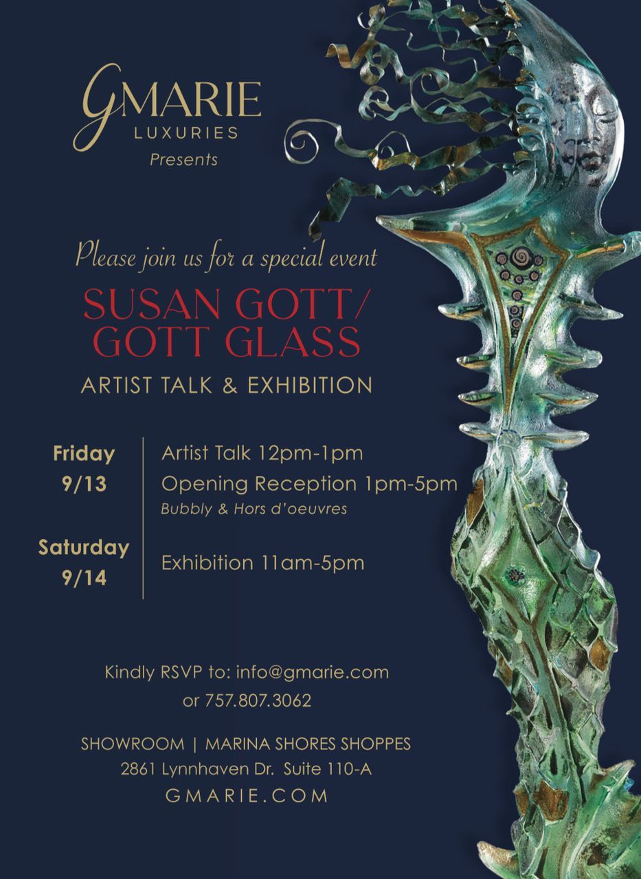 An invitation for susan gott glass art st talk & exhibition