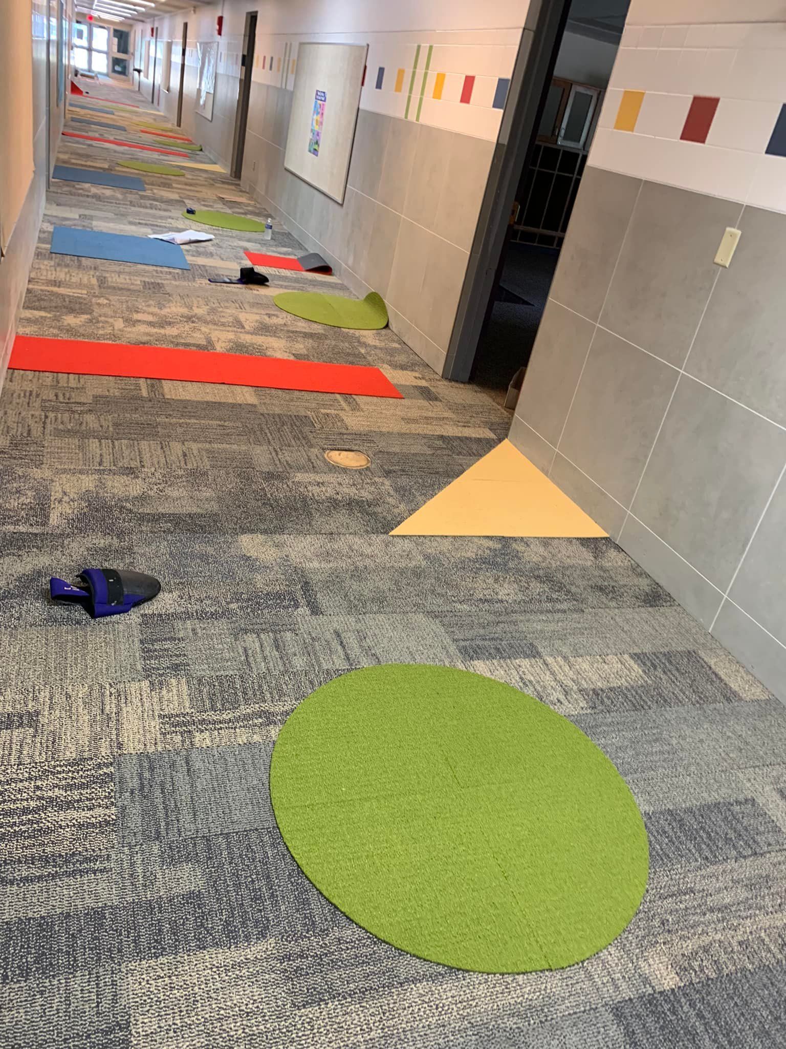 More shots of that creative and colorful carpet tile installation in the hospital hallway.