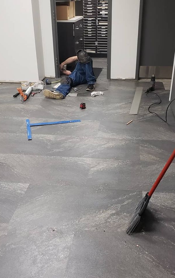 One of our flooring contractors is working on an undercut for the installation of a LVT floor.