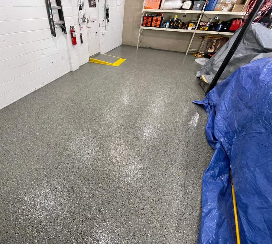 The texture on this epoxy floor makes it easy to walk on.