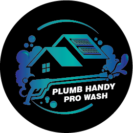 A logo for plumb handy pro wash with a house and a key