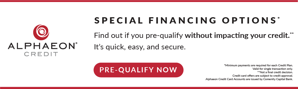 Alphaeon Credit - Special financing options - Find out if you pre-qualify without impacting your credit.*** It's quick, easy, and secure. - Pre-qualify now - Minimum payments are required for each Credit Plan. Valid for single transaction only. **Not a final credit decision. Credit card offers are subject to credit approval. Alphaeon Credit Card Accounts are issued by Comenity Capital Bank.