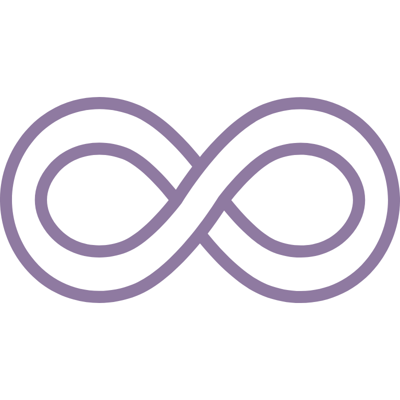 A light purple infinity symbol on a white background.