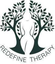 Logo featuring a silhouette of a person standing between two dark green, leafy trees with text reading 