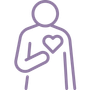 A lavender line-art icon of a person with a heart shape positioned over their chest.