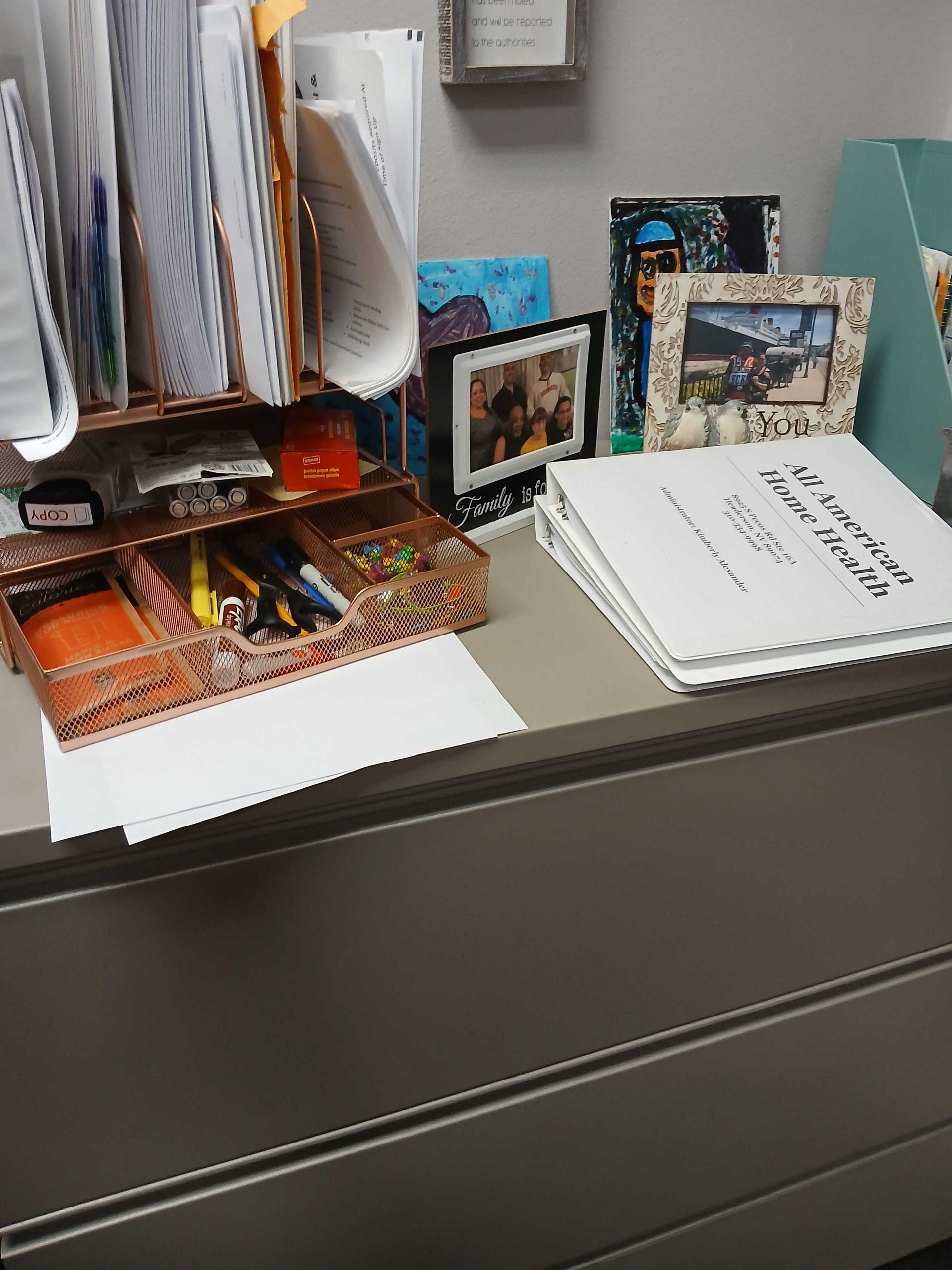 A desk with a binder on it that says ' florida ' on it