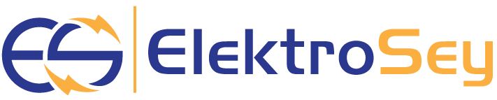 Een blauw en oranje logo voor elektrosey op een witte achtergrond