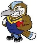 A cartoon of a bird holding a red ball.