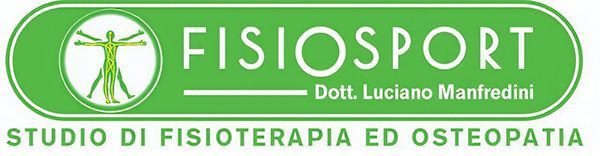 Logo per Fisiosport Vescovana: verde e giallo, raffigurante una figura umana all'interno di un rettangolo arrotondato.