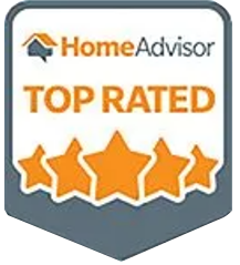 A home advisor top rated badge with four stars.