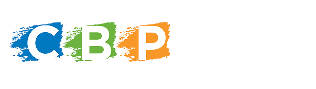 CBP logo with white letters on colorful brushstrokes: blue, green, and orange.