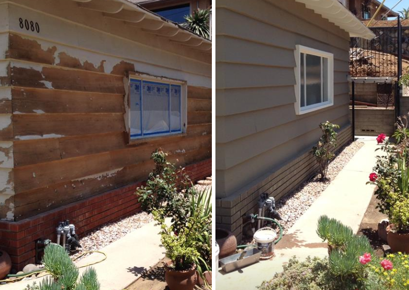 Before-and-after of a house exterior being painted