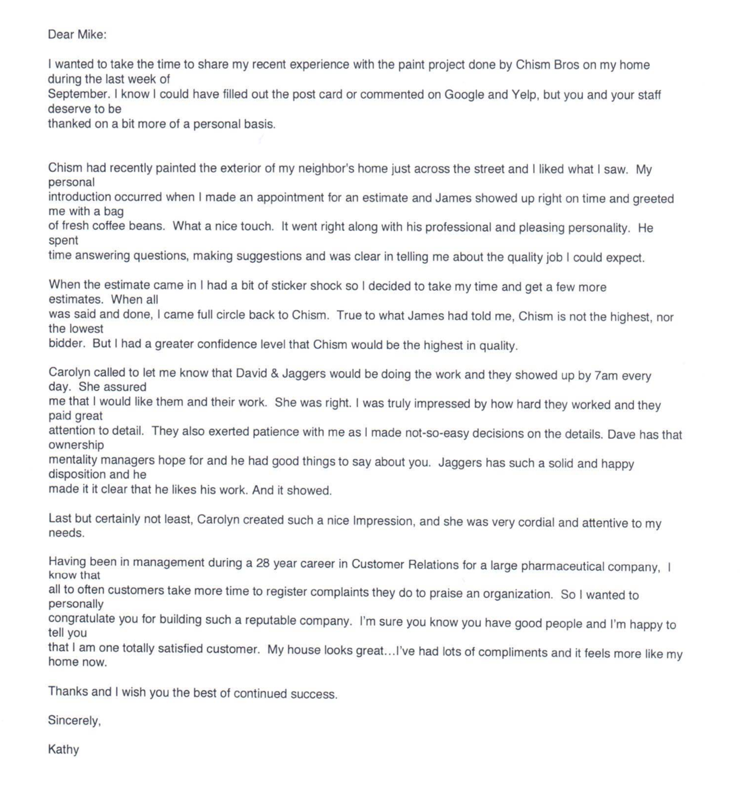 Handwritten letter praising work of Clifton Lines, discussing appointments, professionalism, and satisfaction.