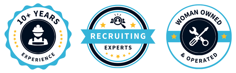Three logos for recruiting experts and woman owned and operated