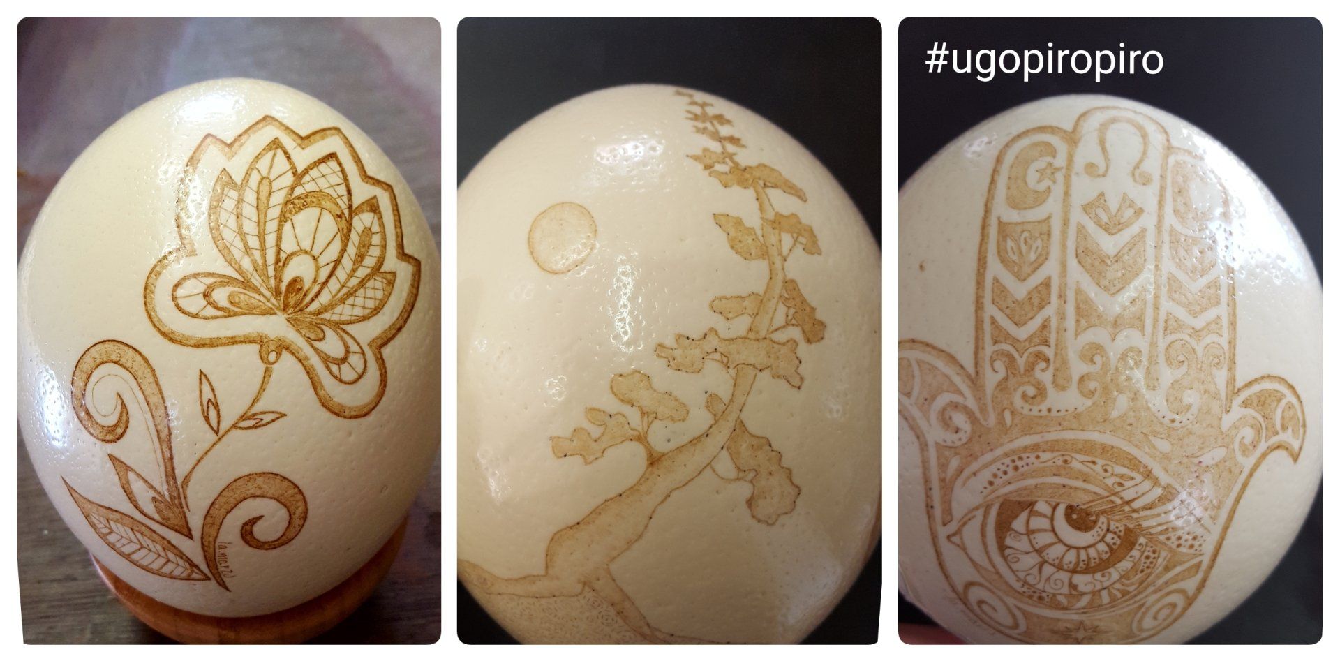 pirografia su uovo di struzzo (cm18x12) pyrography on ostrich egg