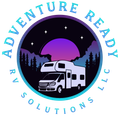 Logo: RV in front of purple sunset, mountains, stars, and "Adventure Ready RV Solutions LLC" in a circle.