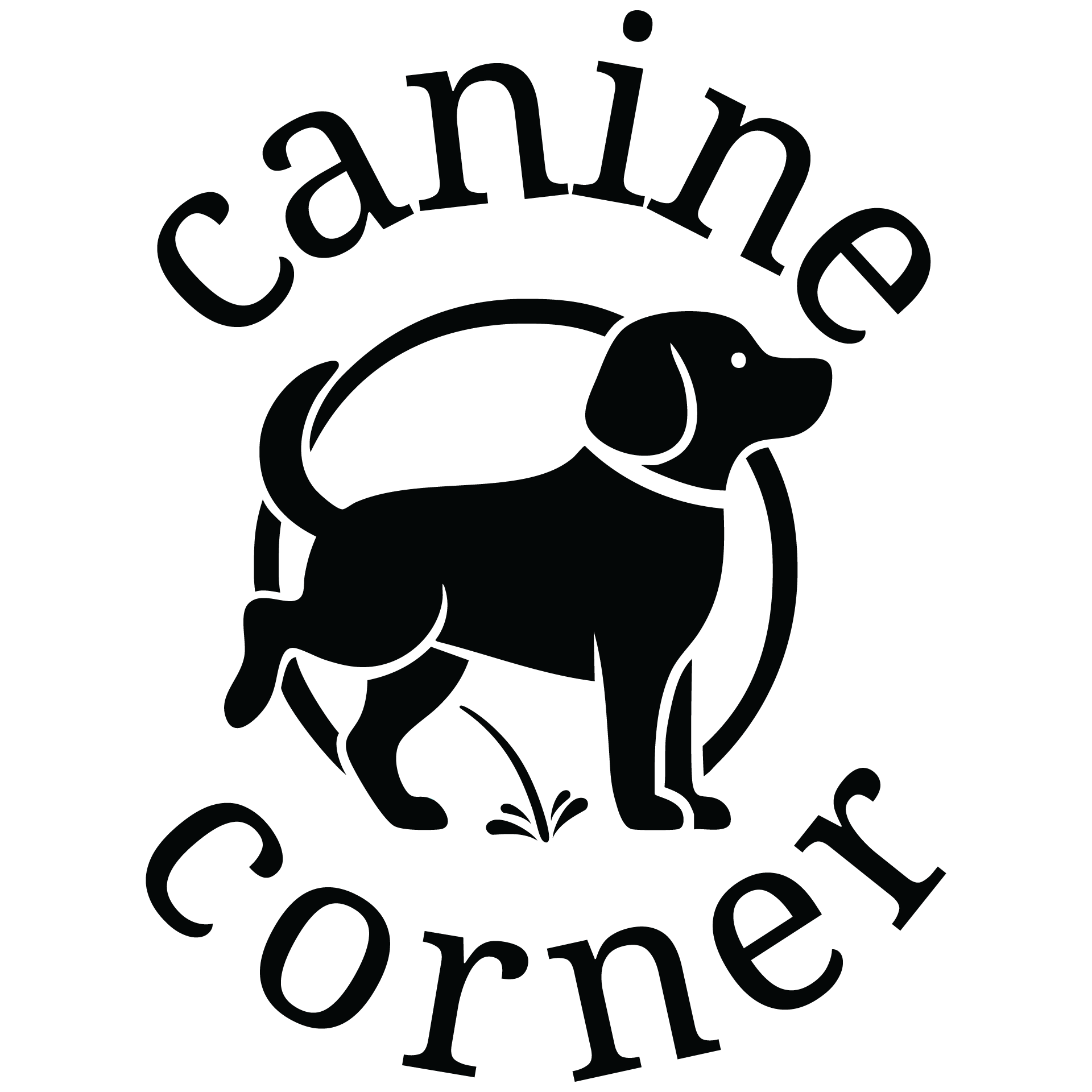 Black dog urinating in front of a circle with 