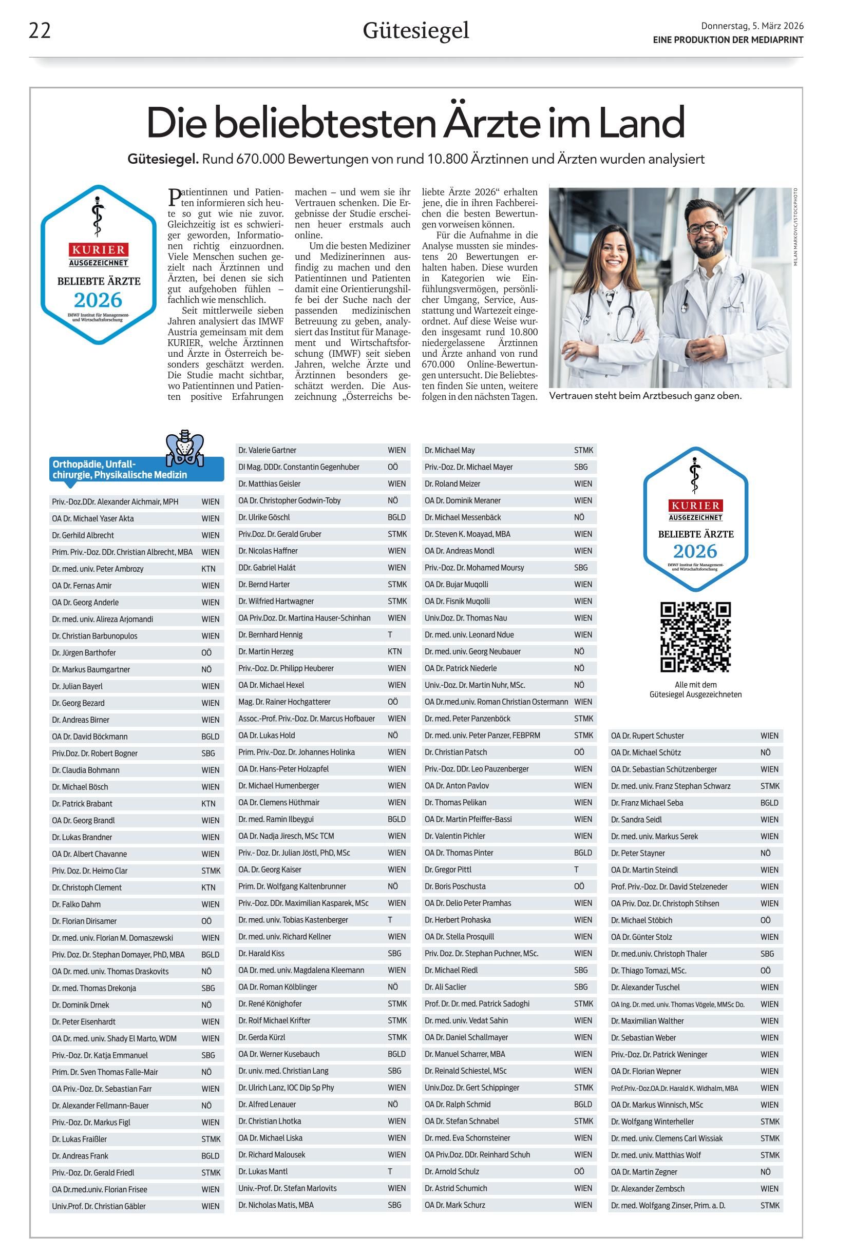 Austria’s Most Popular Doctors 2026 – Specialist in Orthopedics & Orthopedic Surgery – Dr. Nadja Jiresch - 1010 Vienna