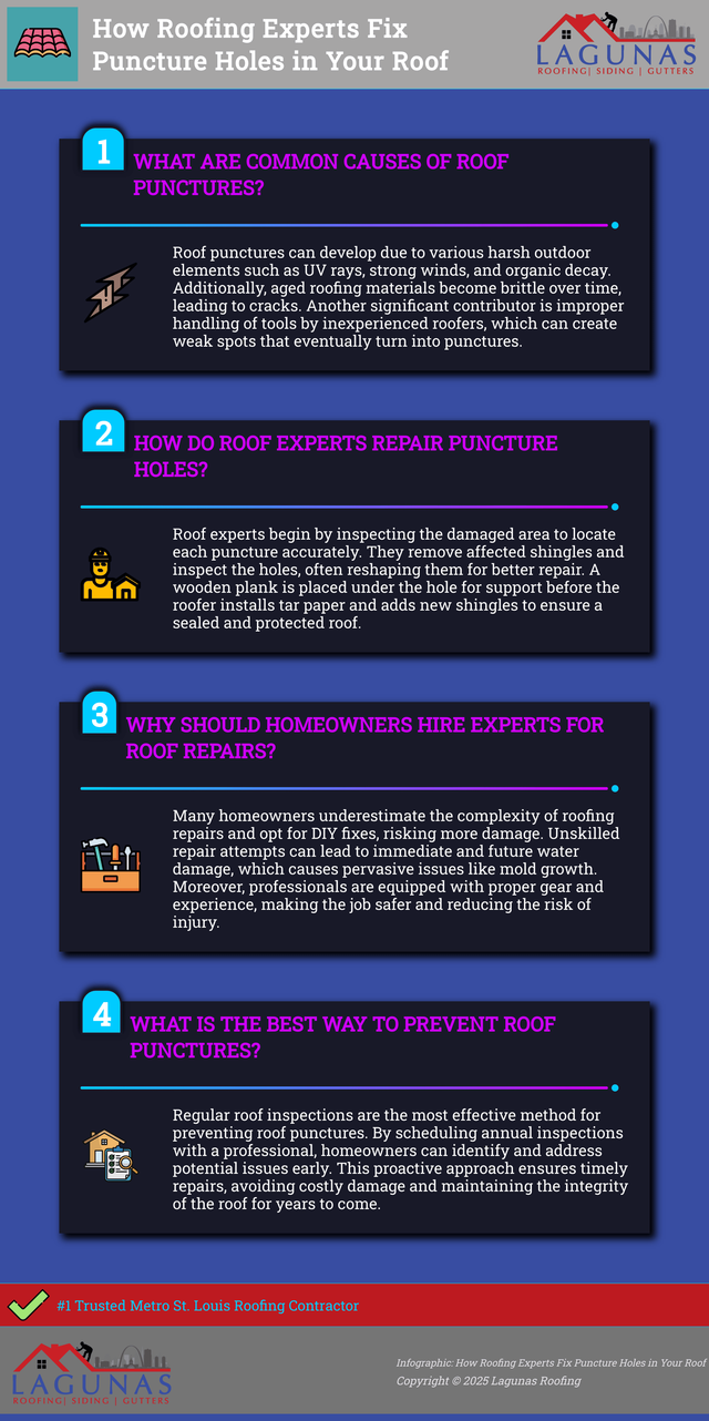 Infographic showing the complete step-by-step process of professional roof puncture repair