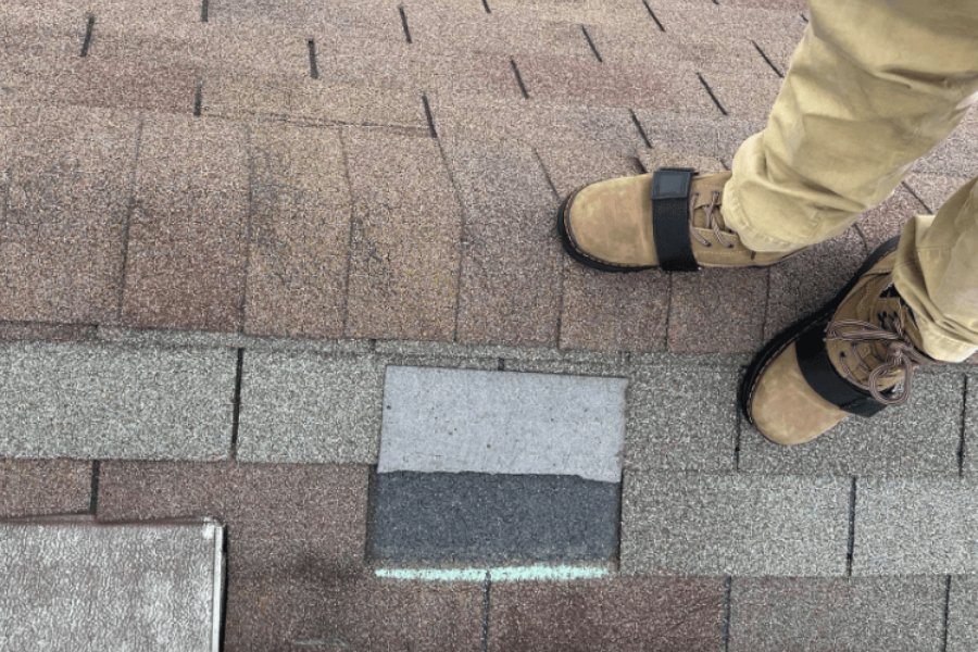 Roof damage showing missing shingles