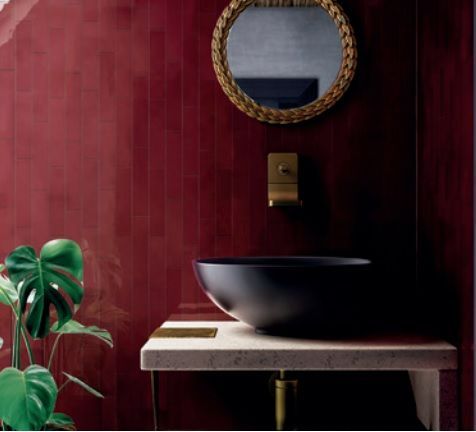 Red Casablanca Tile With Black Sink In New Bathroom — Hunter Valley Tile Mart in Rutherford, NSW