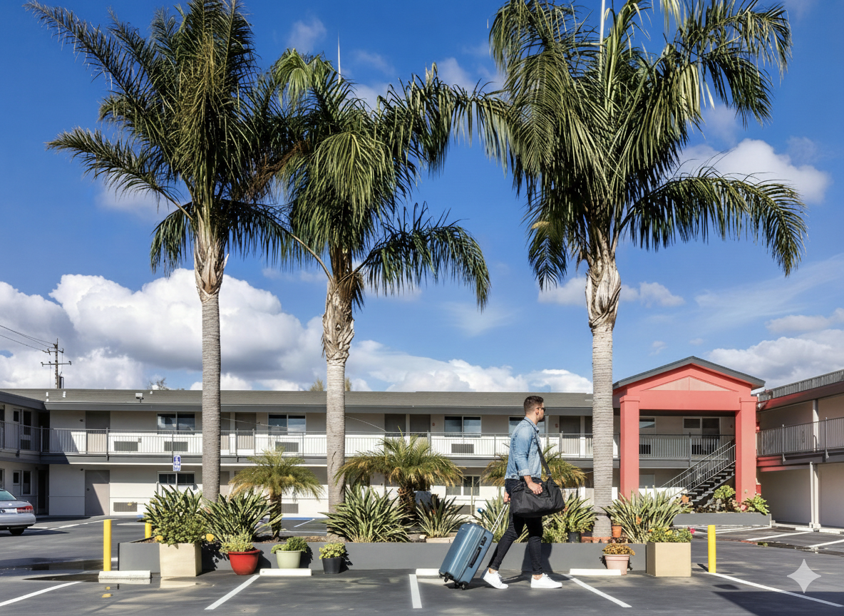 Woman in a pink bikini sunbathing by a blue swimming pool on a sunny day.