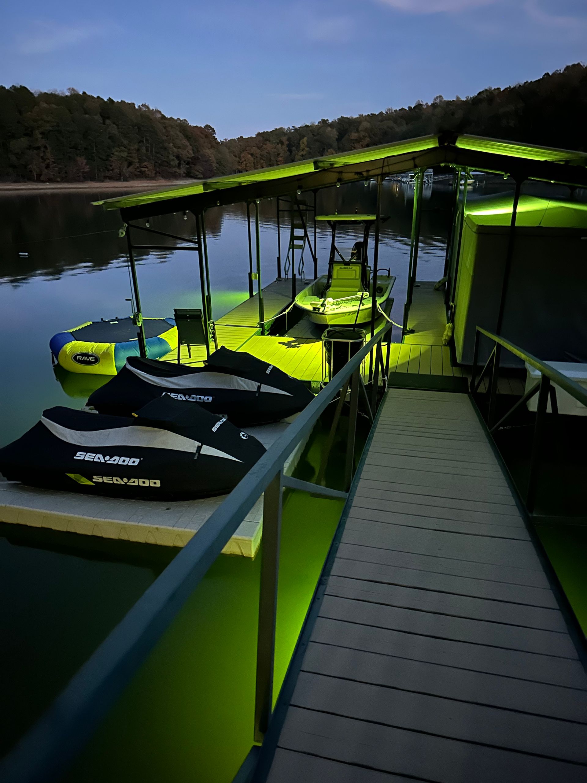 Specialty lighting designed to showcase lake dock