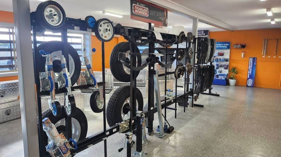A Display Of Trailer Parts, Including Wheels — Towform Trailers in Brocklehurst, NSW
