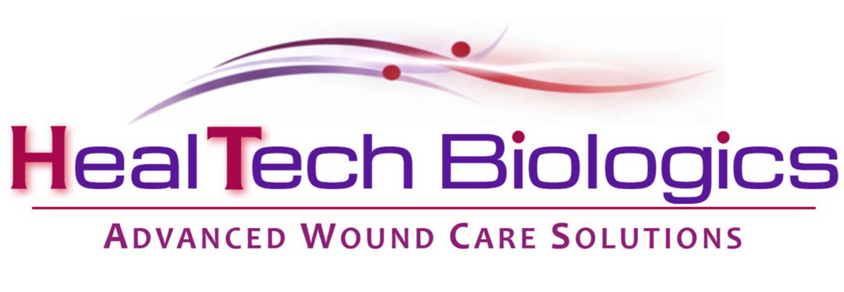 HealTech Biologics logo: burgundy and purple text. 